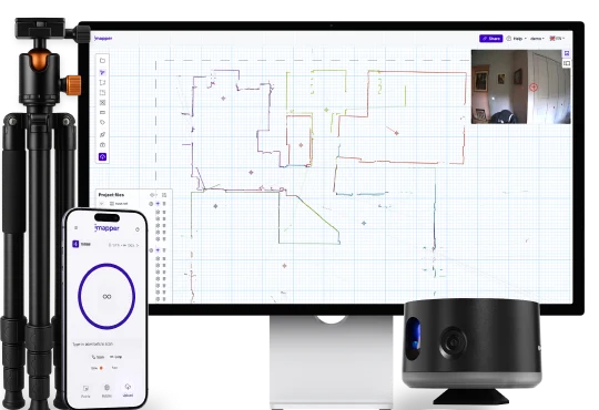 iMapper con trípode y maleta de transporte